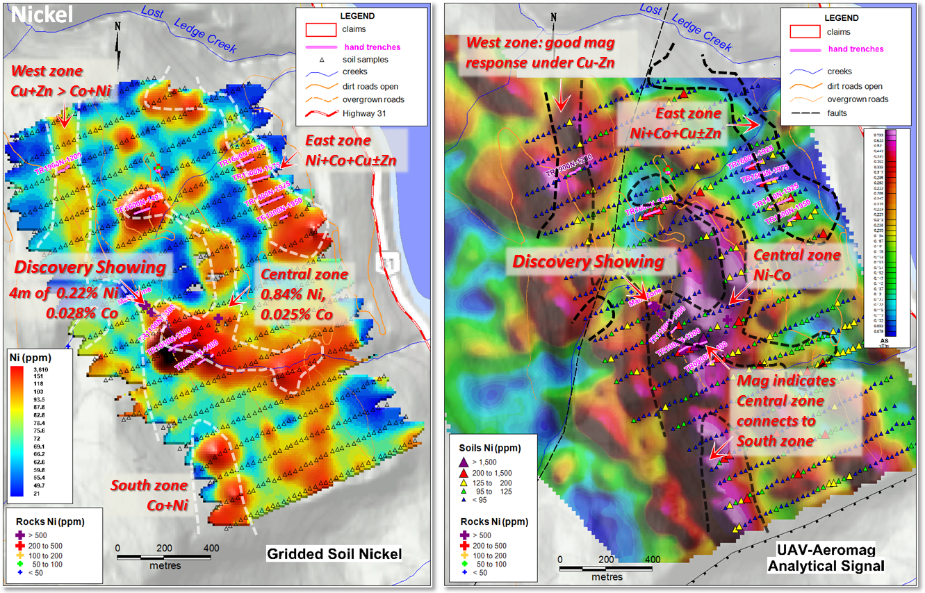 Gridded soil Ni values next to UAV aeromagnetic map